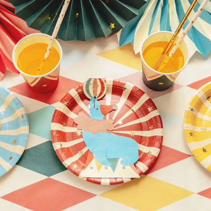 Talerzyki Paski Cyrk 18x18 cm mix - talerzyki papierowe