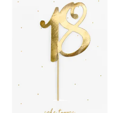 Topper na tort ’’18’’ złoty - topper
