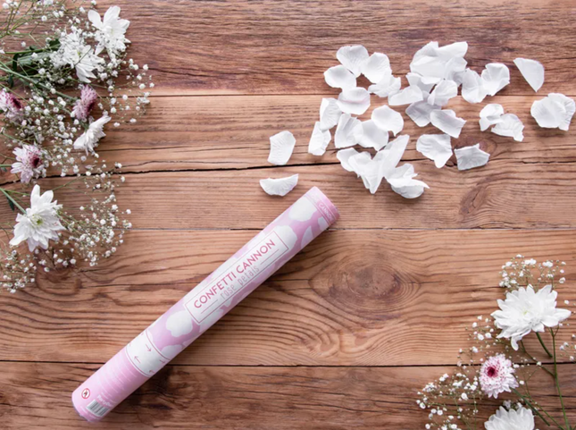 Tuba z płatkami róż biały 40cm - tuba strzelająca