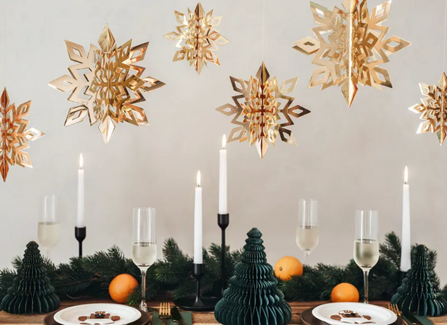 Zawieszki dekoracyjne Śnieżynki, złoty, 15-25cm (1 op. / 6 szt.) - Yooglo