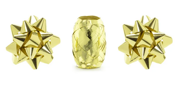 Zestaw wstążek i rozetek, złoty, mix (1 op. / 3 szt.) - Yooglo